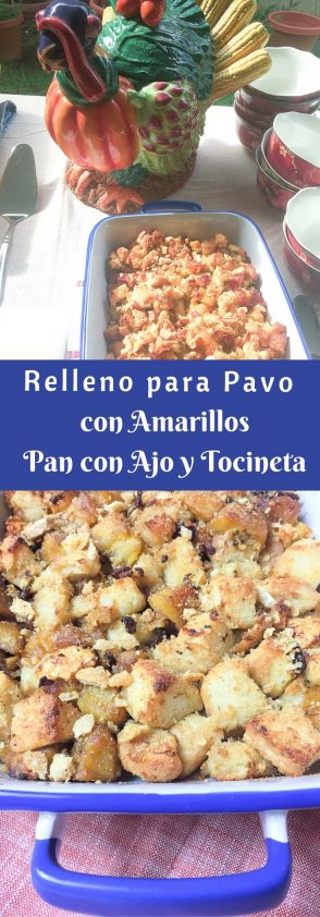 Receta de Relleno para Pavo con Amarillos, Pan con Ajo y Tocineta.