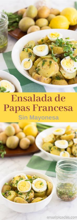 Receta de Ensalada de Papas Francesa con Hierbas frescas (estragón) y sin mayonesa.