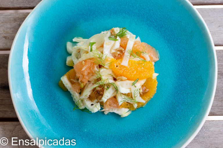Receta refrescante y deliciosa de Ensalada de Citricos, toronja y naranja, con hinojo (fennel).